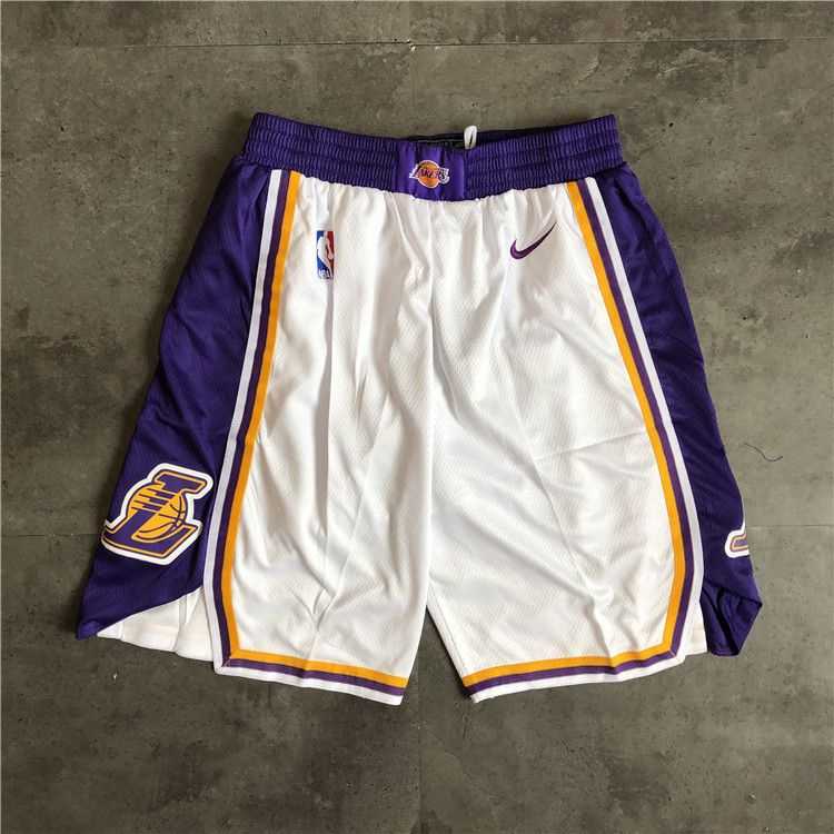 Men NBA Los Angeles Lakers White Nike Shorts 04161 Men NBA Los Angeles Lakers White Nike Shorts 04161